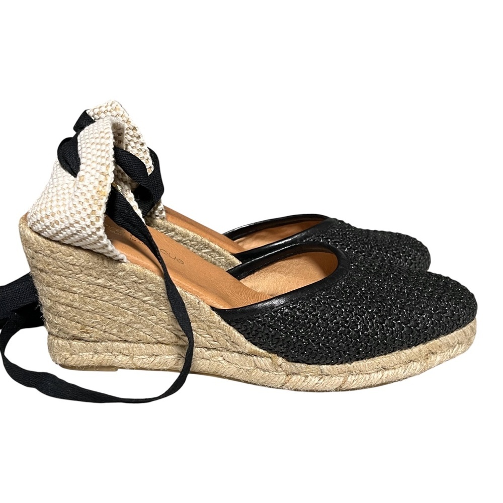 Andre Assous Ensley Espadrille Wedge Lace Up Black EU 40 US 9 Made in Spain